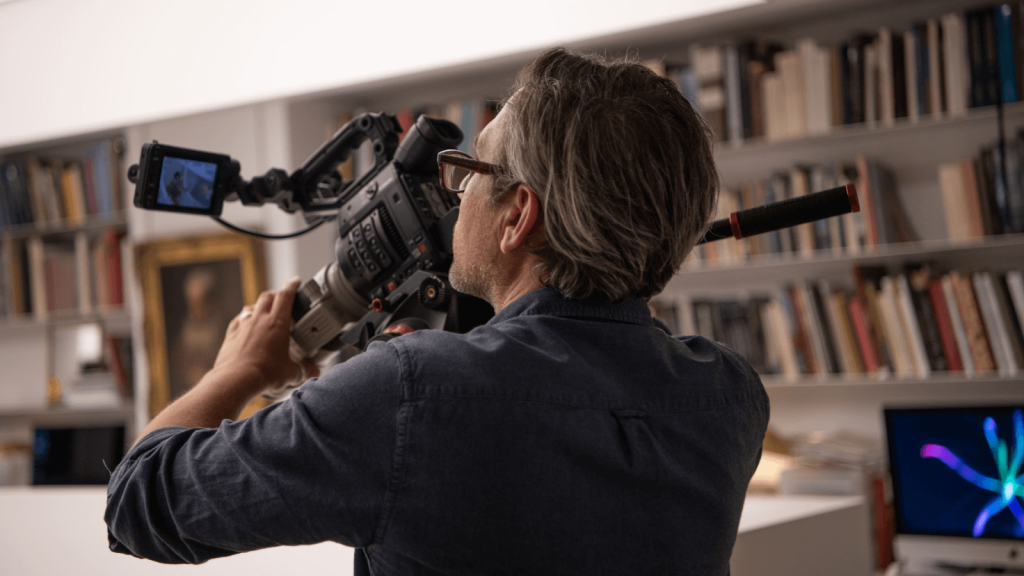 Cameraman filming in the Colnaghi Gallery.